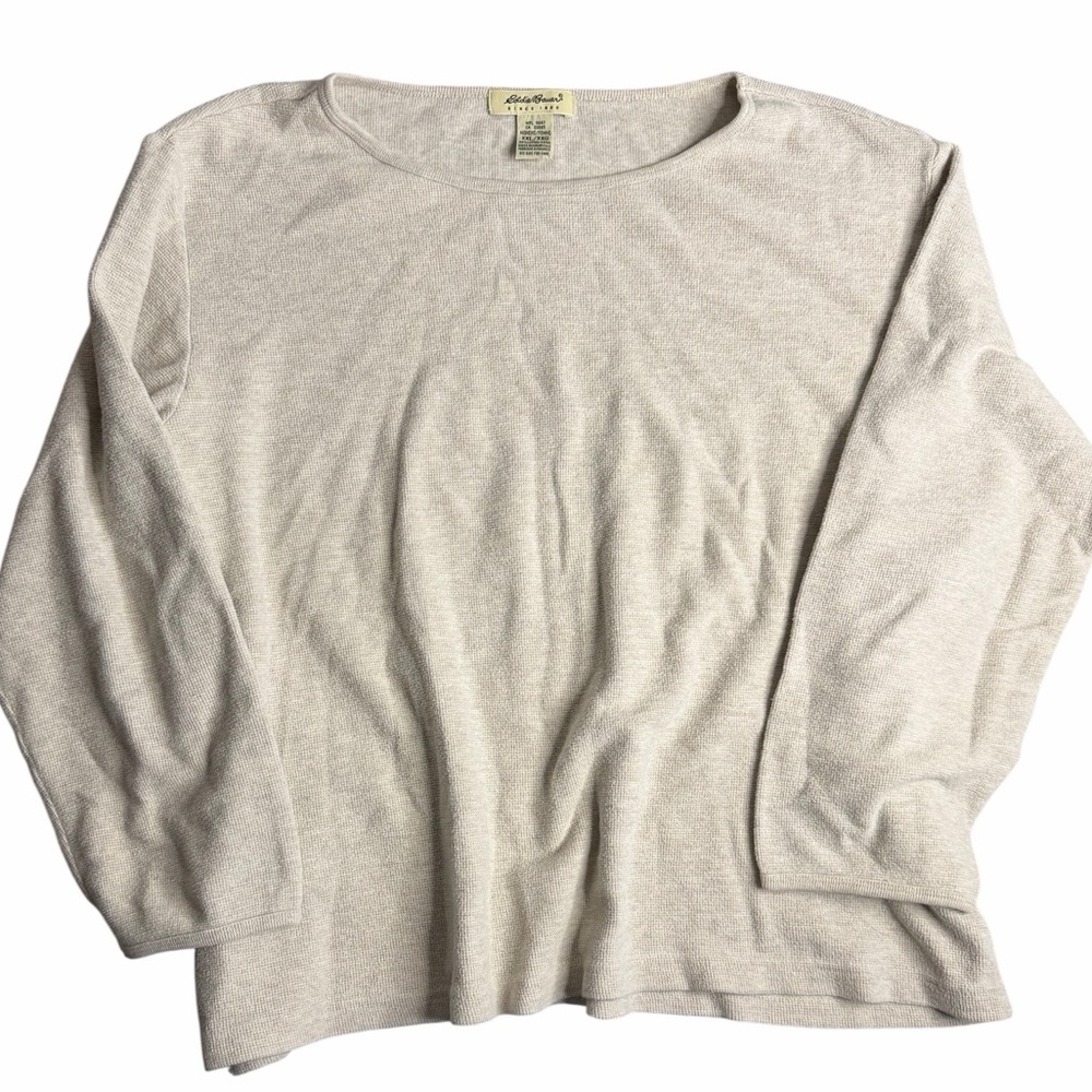 Eddie Bauer Woman’s‎ Waffle Knit Thermal Top XXL Beige Cropped Fit